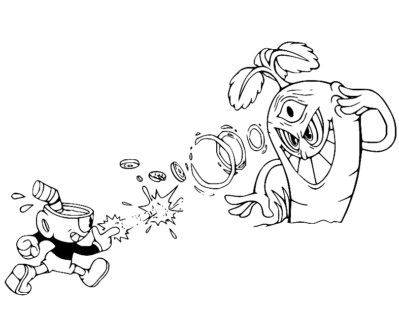 Cuphead Fighting Chauncey Coloring Page