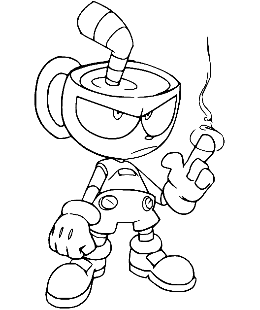 Cuphead Makes Victory Gesture Coloring Page