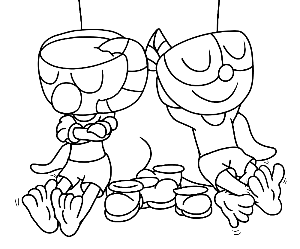 Cuphead And Mugman Rest Coloring Page