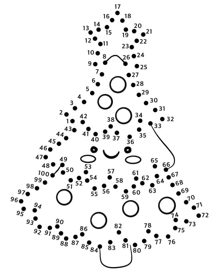 Cute Christmas Tree Dot To Dots Coloring Page
