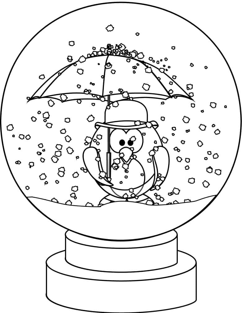 Cute Penguin In Snow Globe Coloring Page