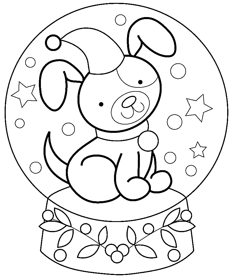 Cute Puppy In Snow Globe Coloring Page