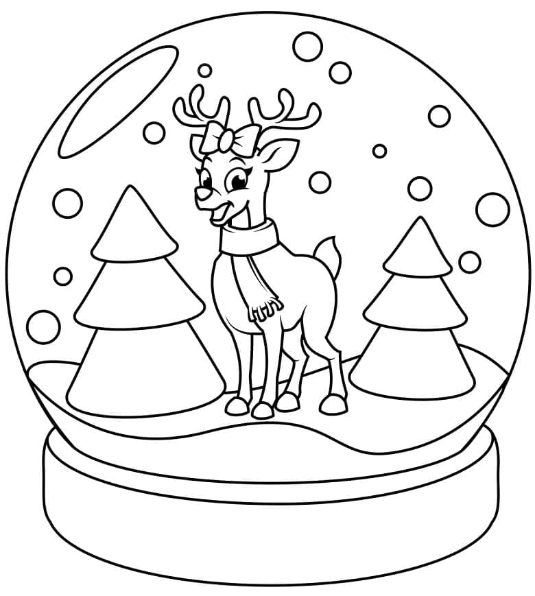 Cute Reindeer In Snow Globe Coloring Page