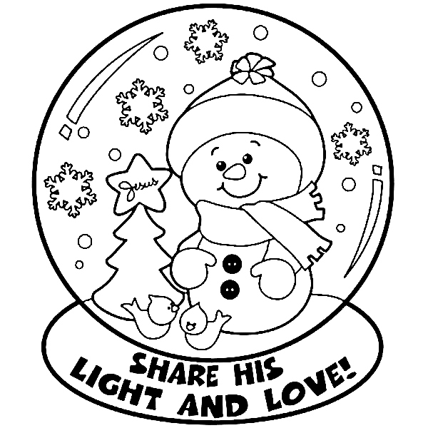 Cute Snowman In Snow Globe Coloring Page