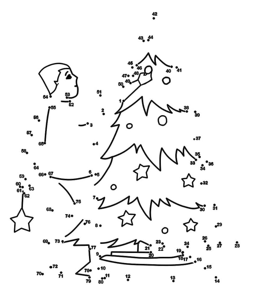 Decorating Christmas Tree Dot To Dots Coloring Page