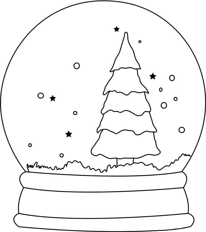 Easy Snow Globe With Christmas Tree Coloring Page