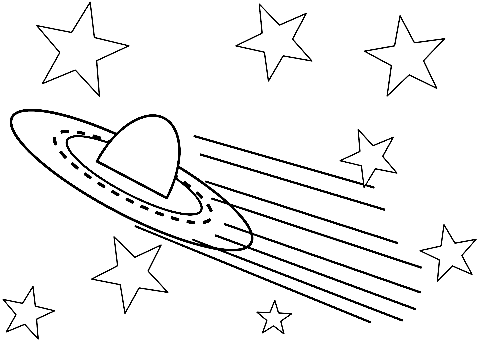 Flying Saucer In Space Coloring Page