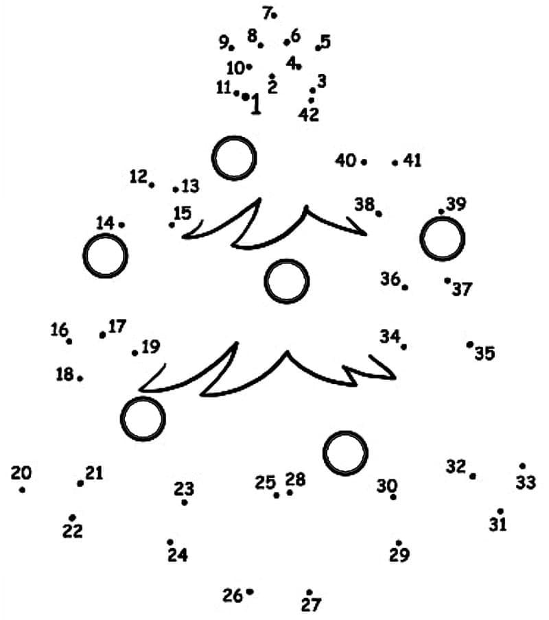 Free Christmas Tree Dot To Dots Coloring Page