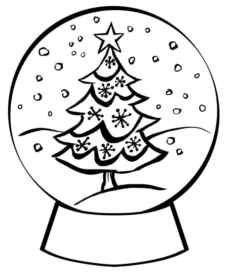 Free Snow Globe With Christmas Tree Coloring Page