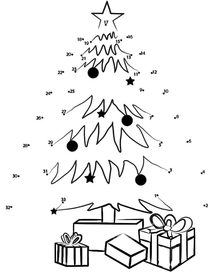 Gifts Christmas Tree Dot To Dots Coloring Page