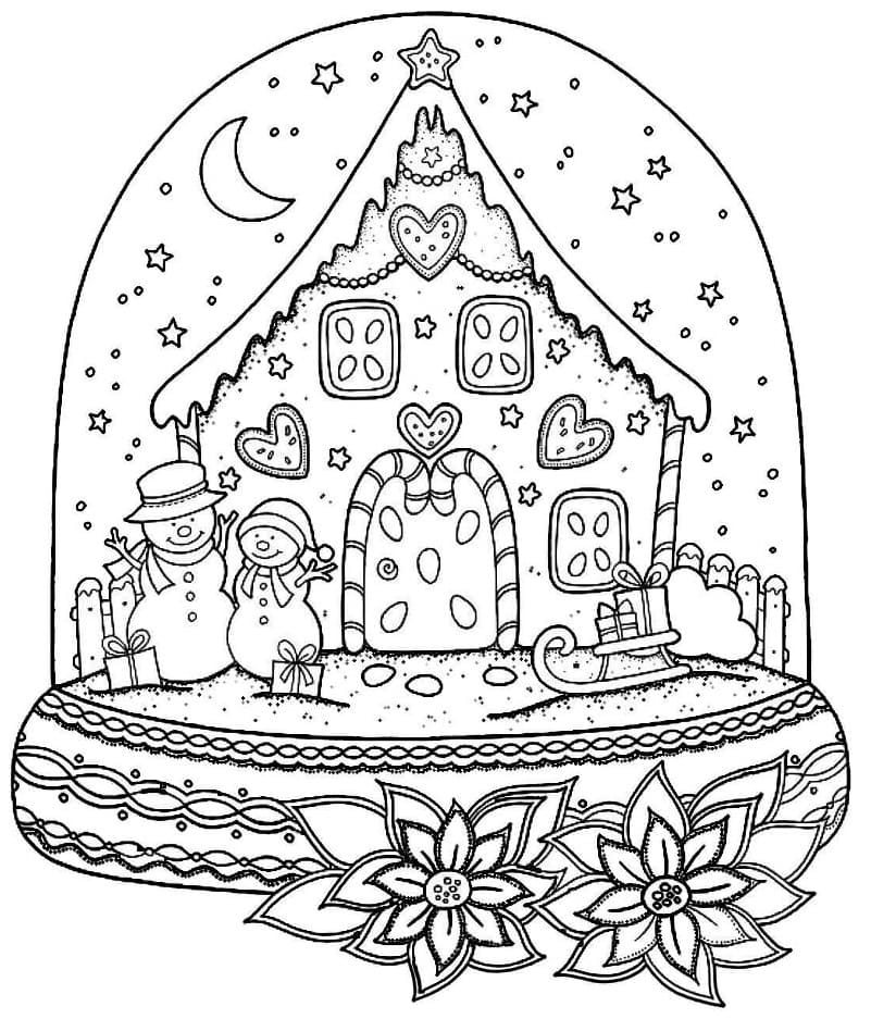 Gingerbread House In Snow Globe Coloring Page