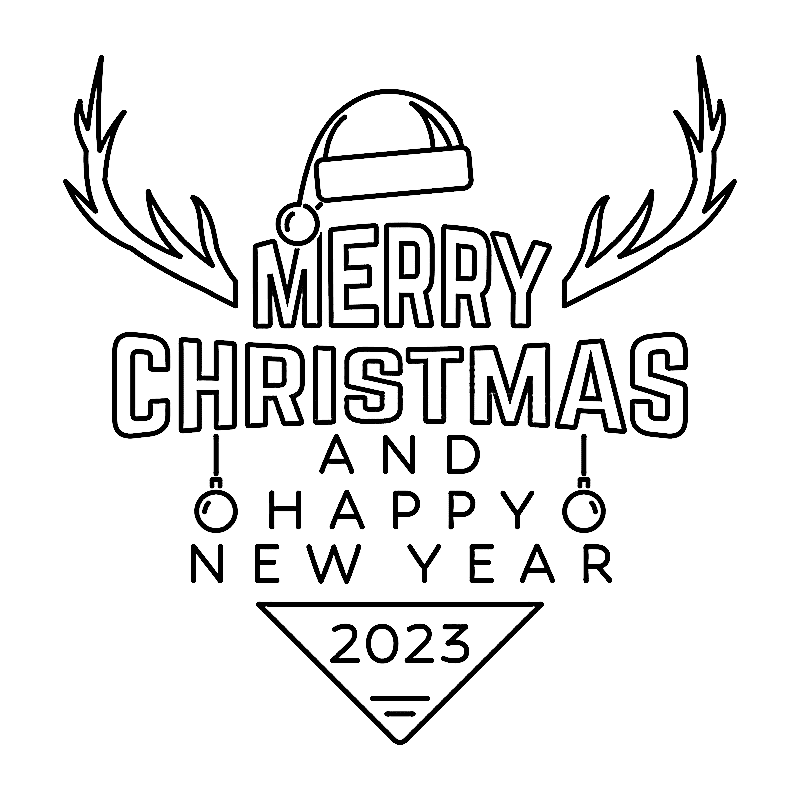 Merry Christmas And Happy New Year 2023 Coloring Page