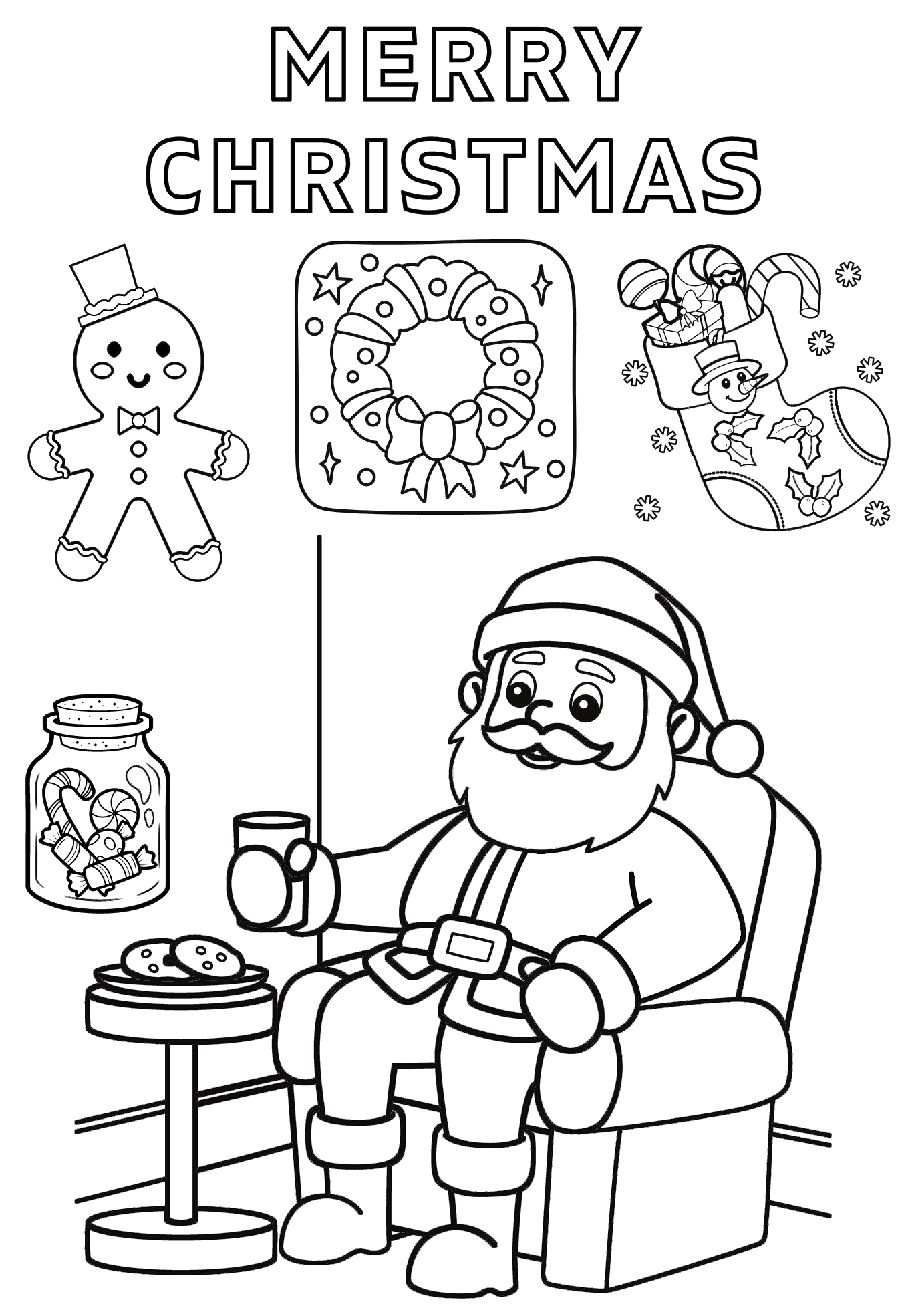 Merry Christmas Cute Image For Kids Coloring Page