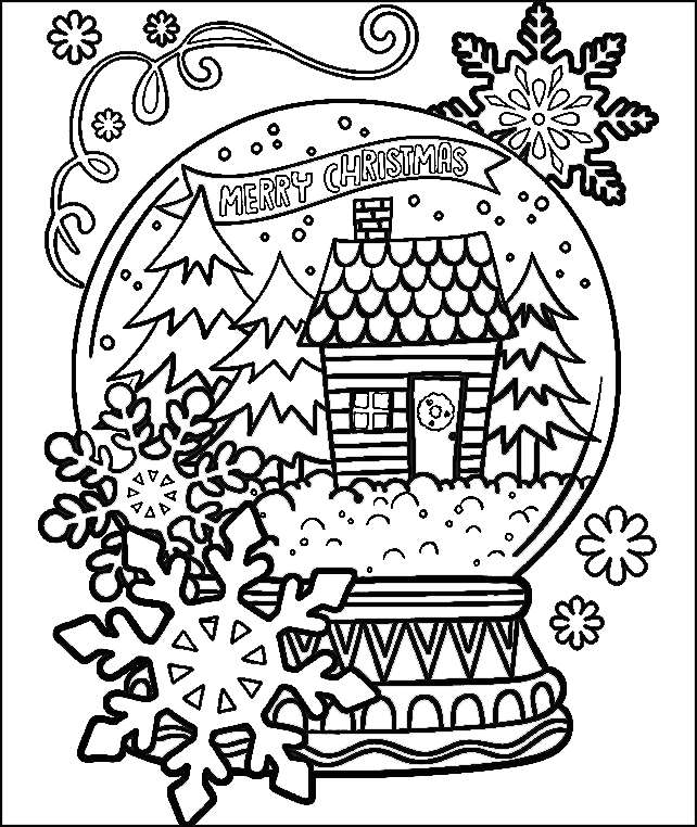 Merry Christmas Snow Globe Coloring Page