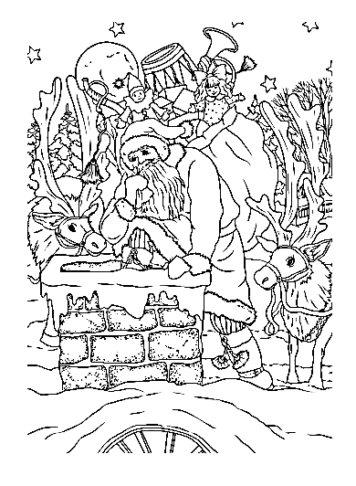 Nickolas Coming Down The Chimney Coloring Page