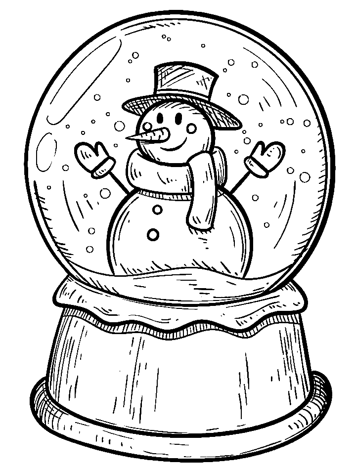 Printable Snow Globe With Snowman Coloring Page