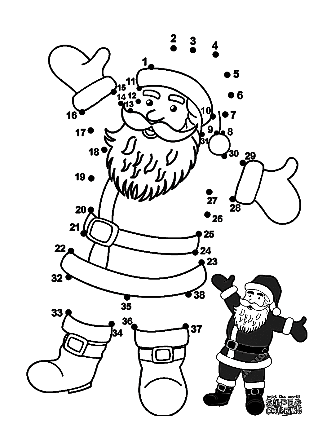 Santa Claus Dot To Dot For Children Coloring Page