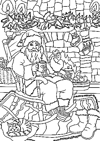 Santa Claus Drinking Tea With Cookie While For Children