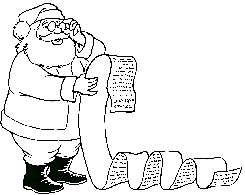 Santa Claus Reads Very Long Letter Coloring Page