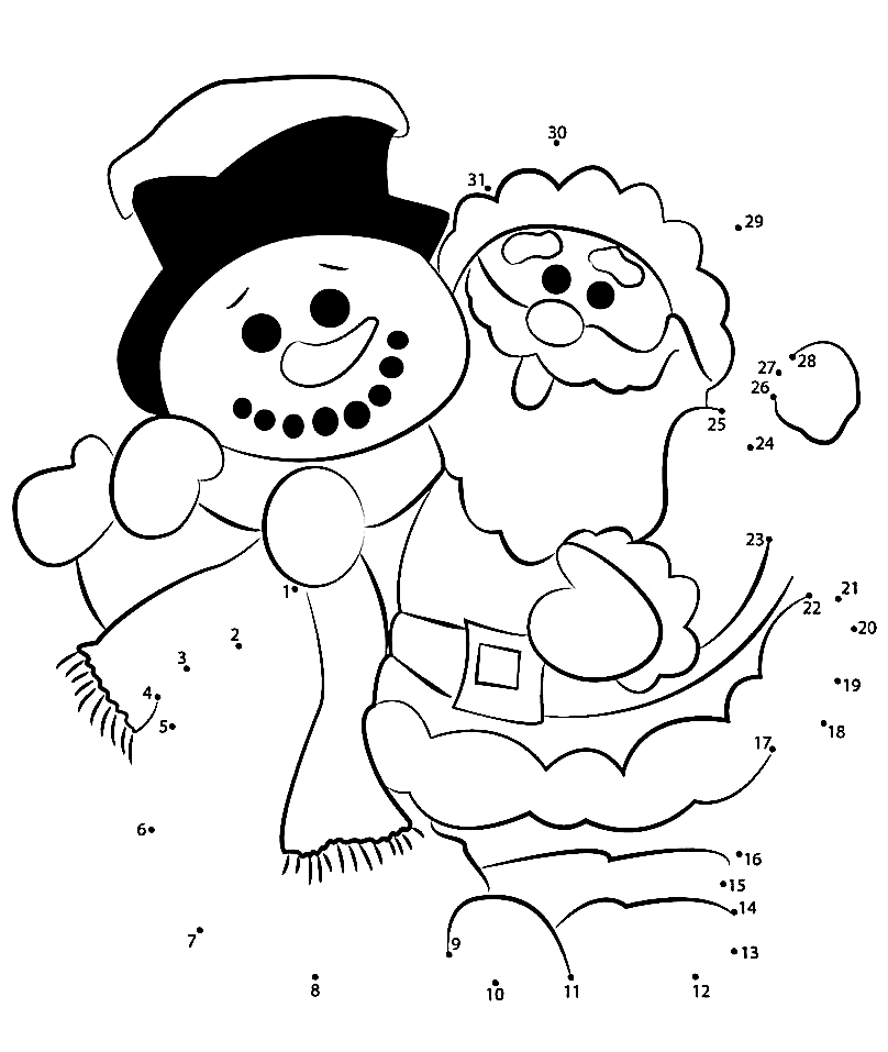 Santa Claus With Snowman Dot To Dots Coloring Page