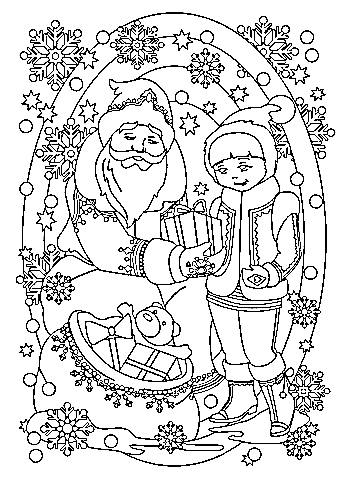 Santa Claus Is Giving a Present to a Girl Coloring Page