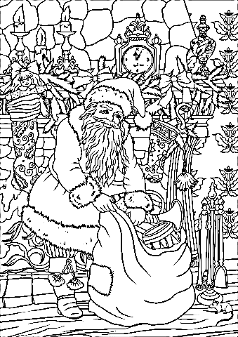 Santa Opening His Bag Of Presents Coloring Page