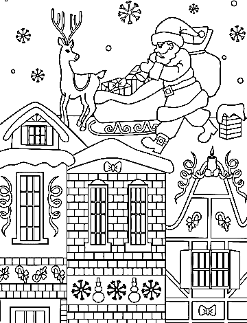 Santa On Rooftop Image Coloring Page