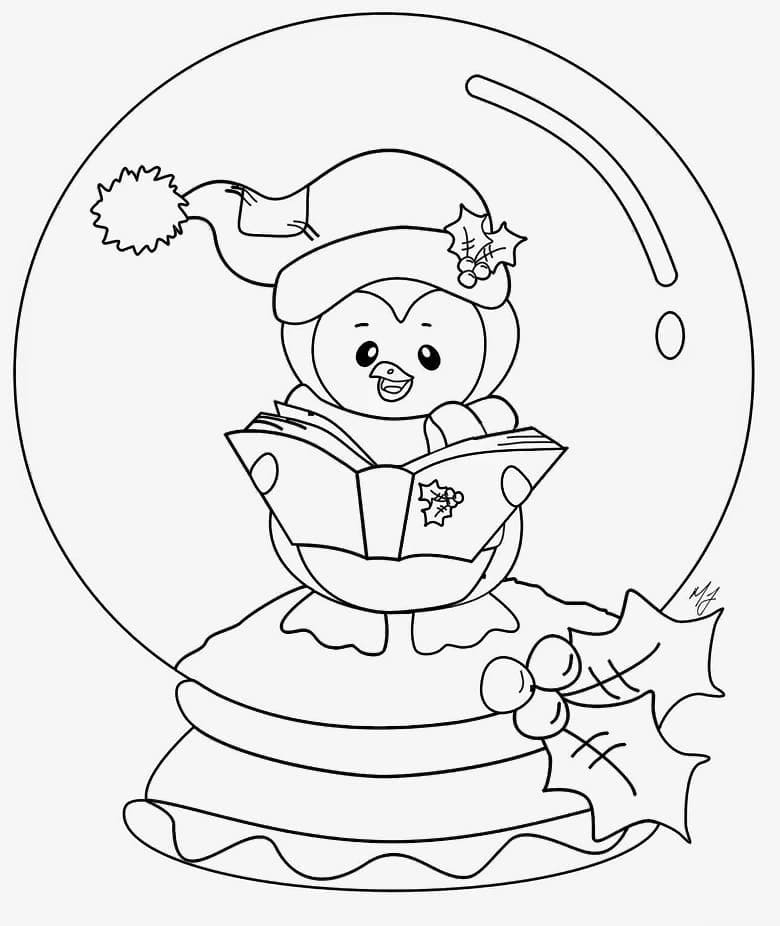 Snow Globe With Penguin Coloring Page