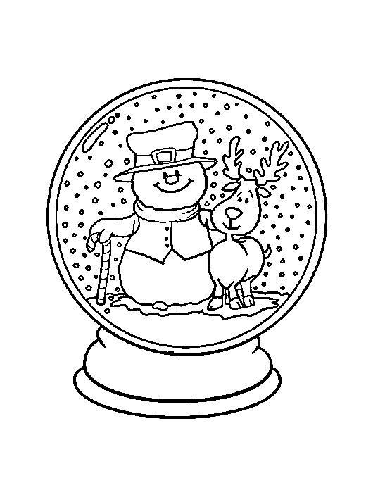 Snow Globe With Snowman And Reindeer Coloring Page