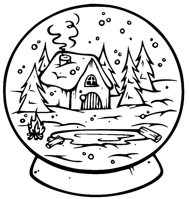 Snow Globe With Winter House Coloring Page