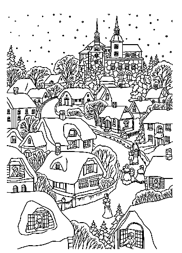 Snowy Village On Christmas Eve Printable