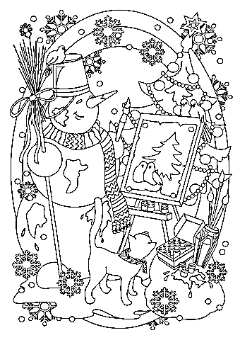 The Snowman Is Painting A Picture Coloring Page