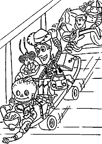 The Toys Are Going Downstairs Coloring Page