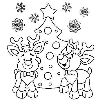 Two Reindeer With Christmas Tree Coloring Page