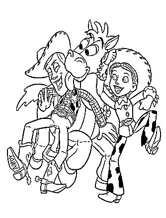Woody, Jessie and Bullseye Coloring Page